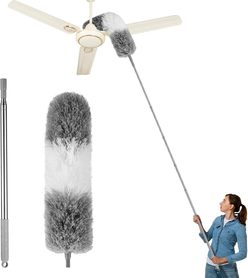 LLOOC Dusters for Cleaning,Feather Duster with Extension Pole,Ceiling Fan Cleaner Duster,Long Duster Extended Handle,Blind Cleaner Dusting - Image 1